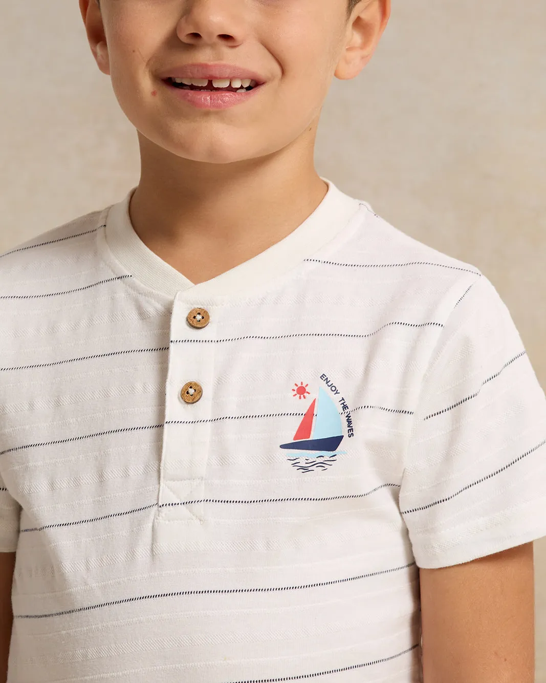 Boys White Striped Henely T-Shirt sold by Redtag product image thumbnail 4