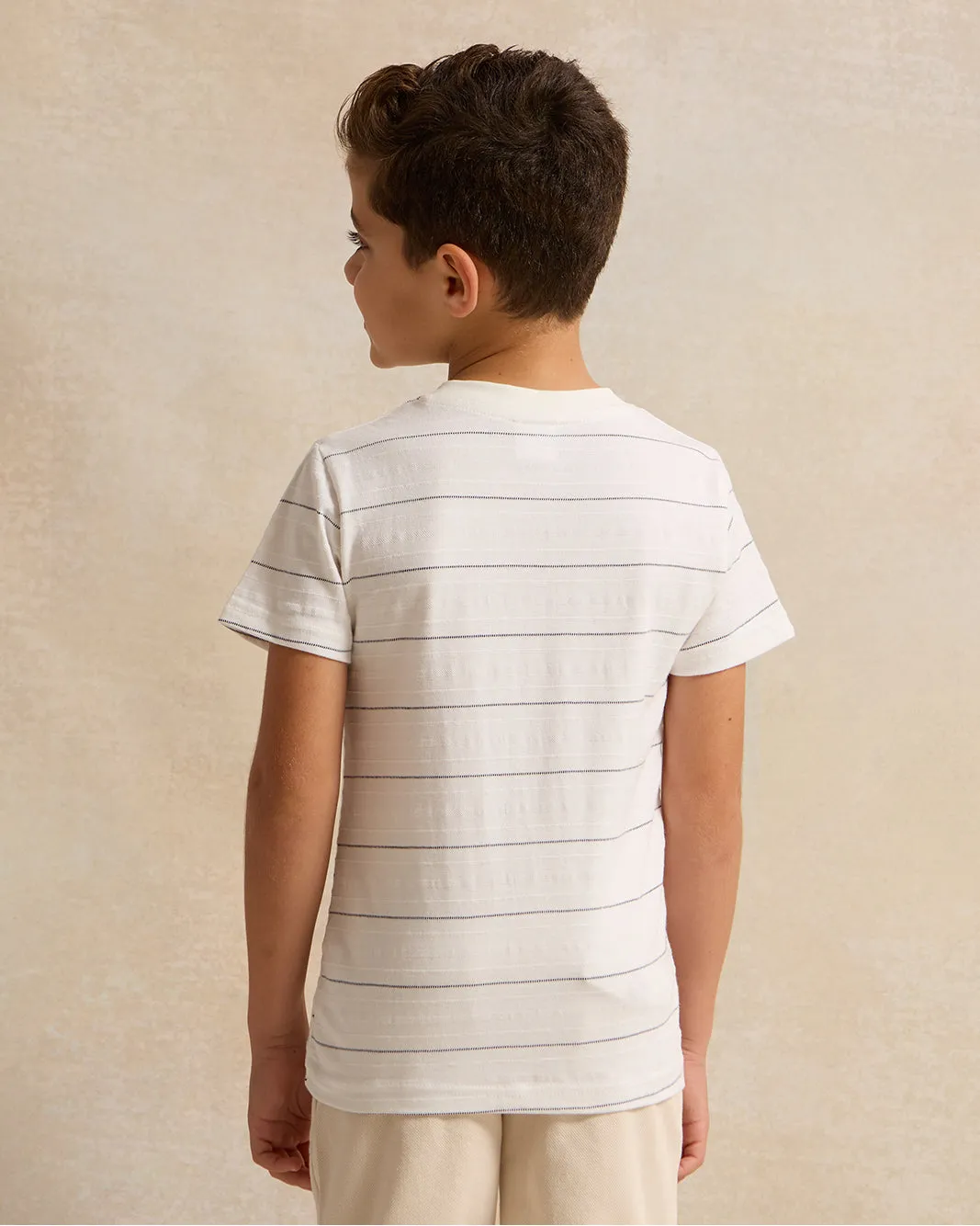 Boys White Striped Henely T-Shirt sold by Redtag product image thumbnail 3