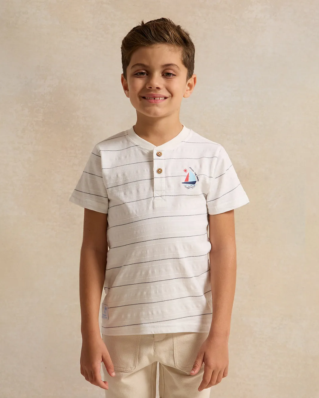 Boys White Striped Henely T-Shirt sold by Redtag