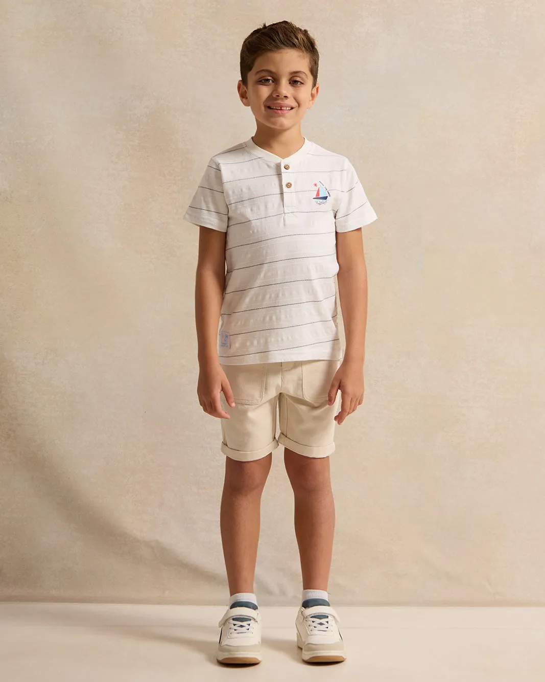 Boys White Striped Henely T-Shirt sold by Redtag product image thumbnail 2