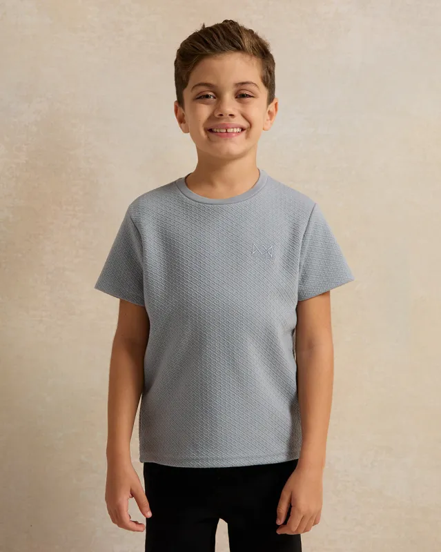 Boys Blue Jacquard Short Sleeve T-Shirt sold by Redtag
