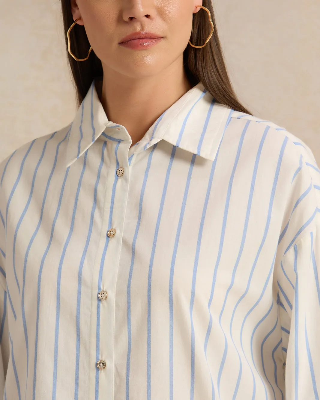 Women Blue Striped Oversized Shirt sold by Redtag product image thumbnail 4