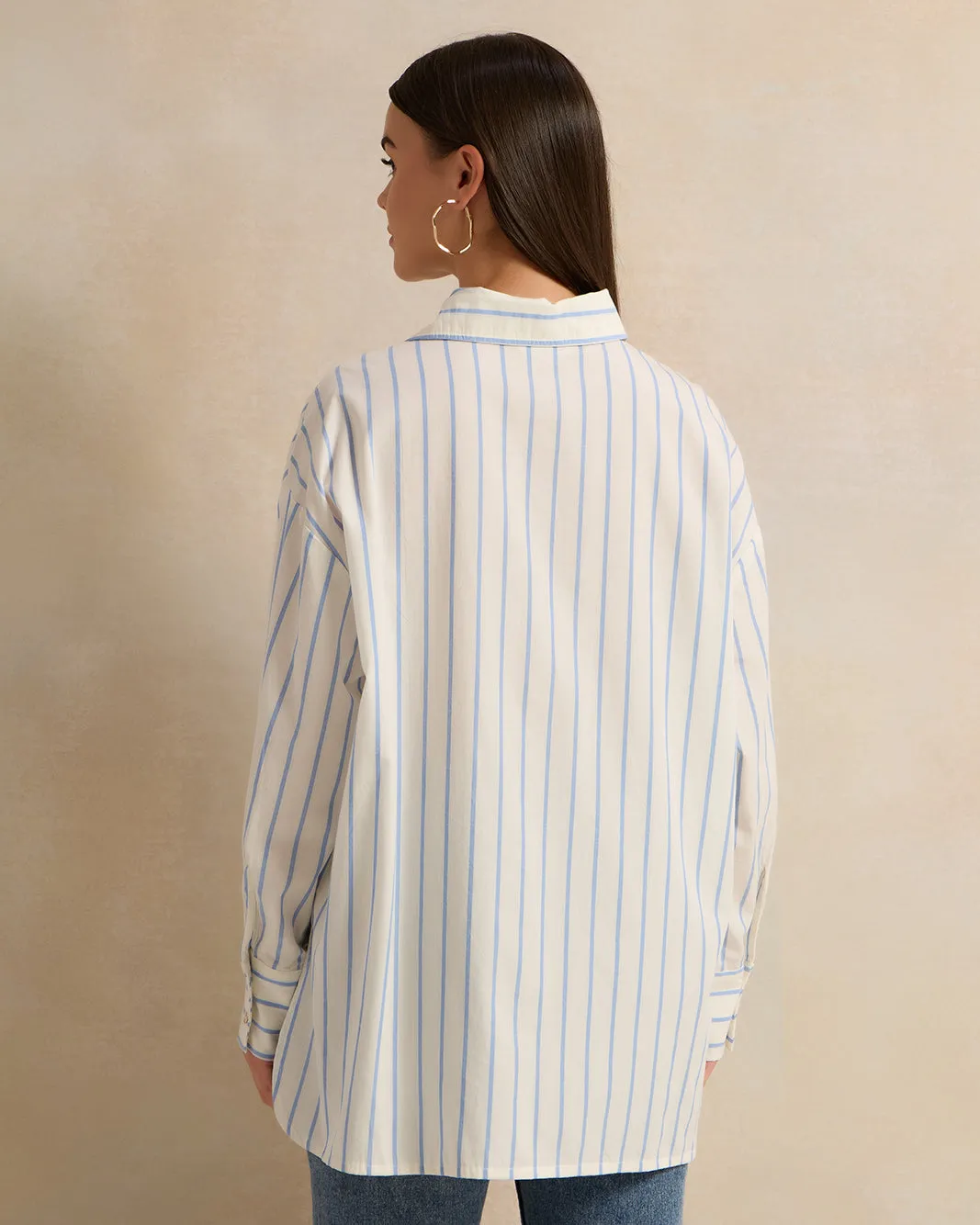 Women Blue Striped Oversized Shirt sold by Redtag product image thumbnail 3