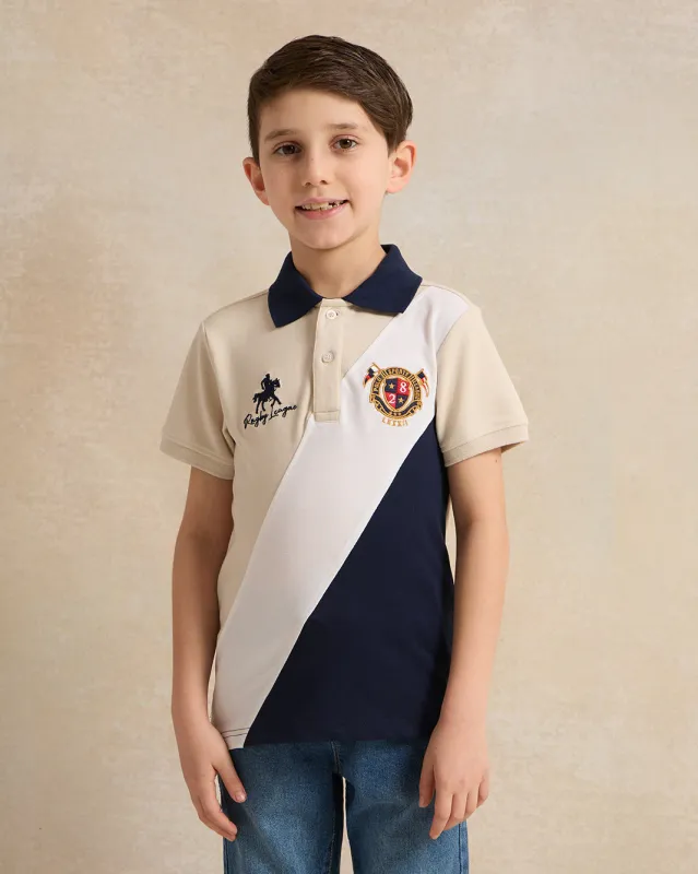 Boys Beige Embroidered Polo Shirt sold by Redtag