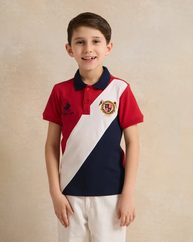 Boys Red Embroidered Polo Shirt sold by Redtag