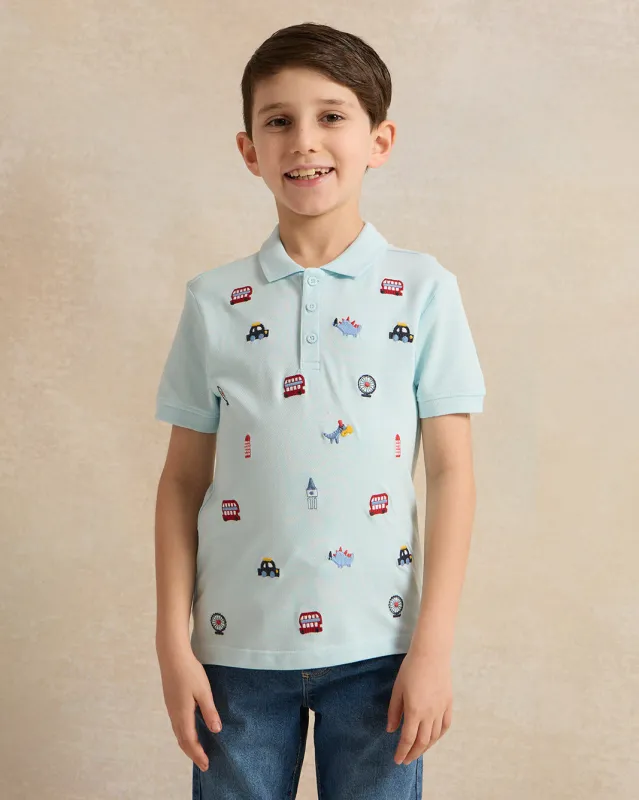 Boys Blue Printed Polo Shirt sold by Redtag