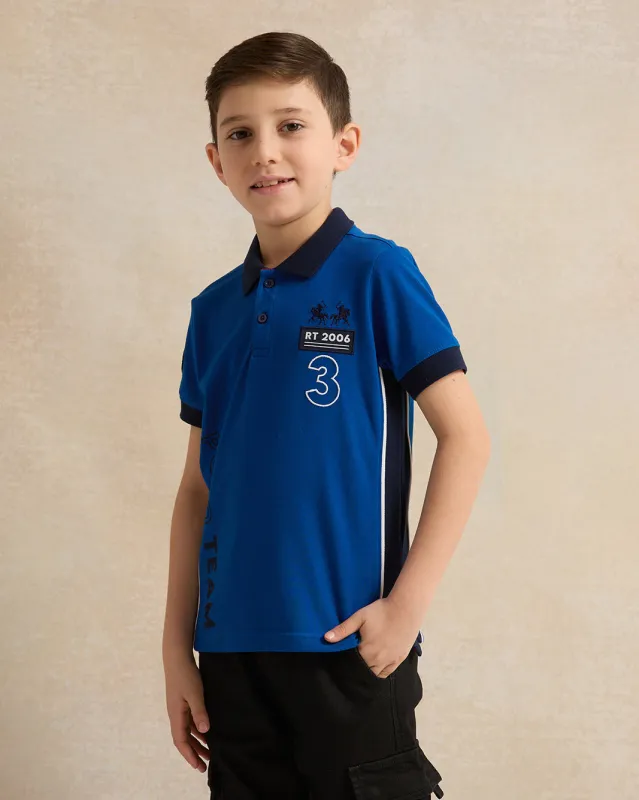 Boys Blue Basic Polo Shirt sold by Redtag