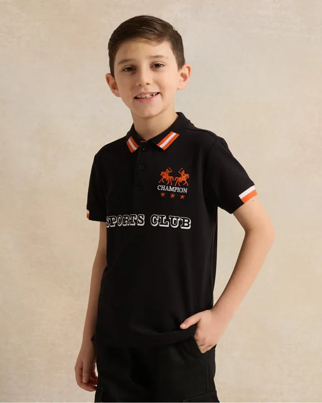 Boys Black Basic Polo Shirt sold by Redtag