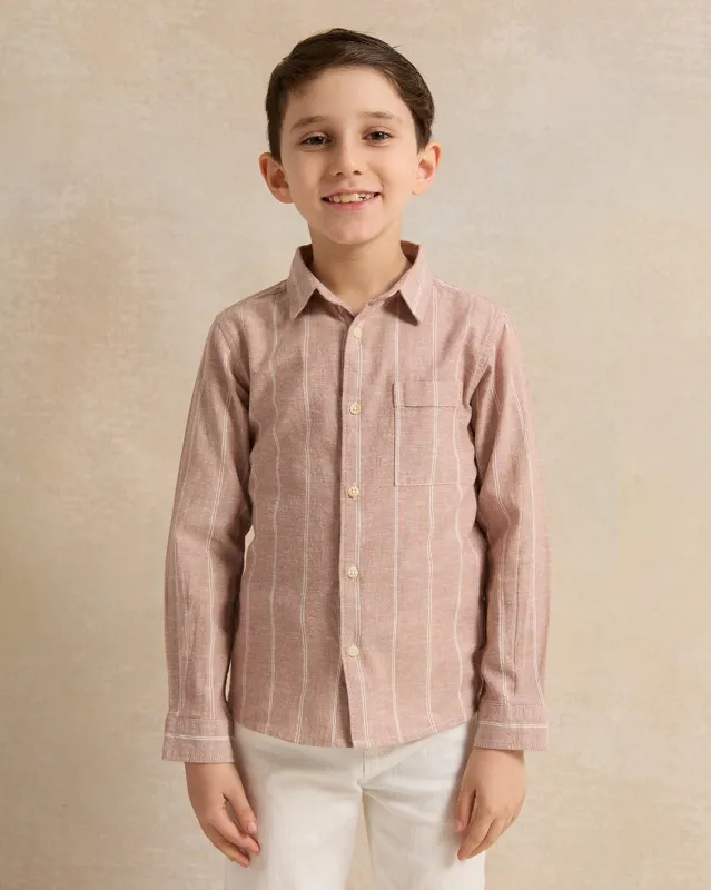 Boys Taupe Striped Shirt sold by Redtag