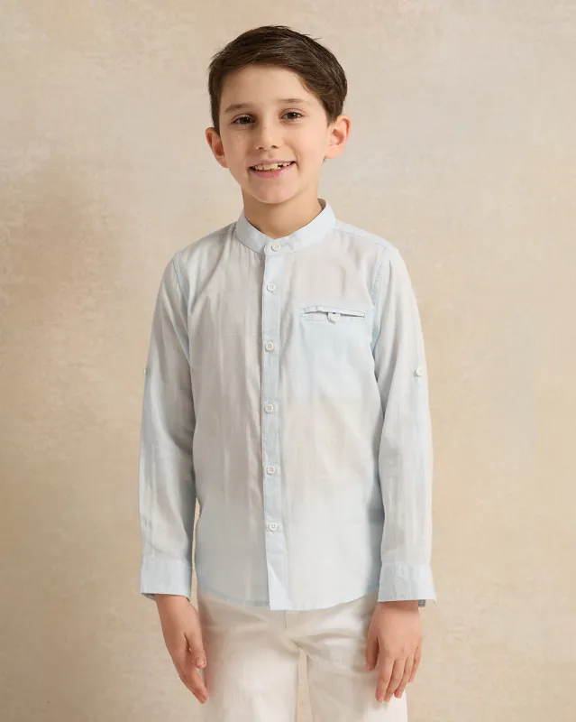 Boys Blue Mandarin Collar Shirt sold by Redtag