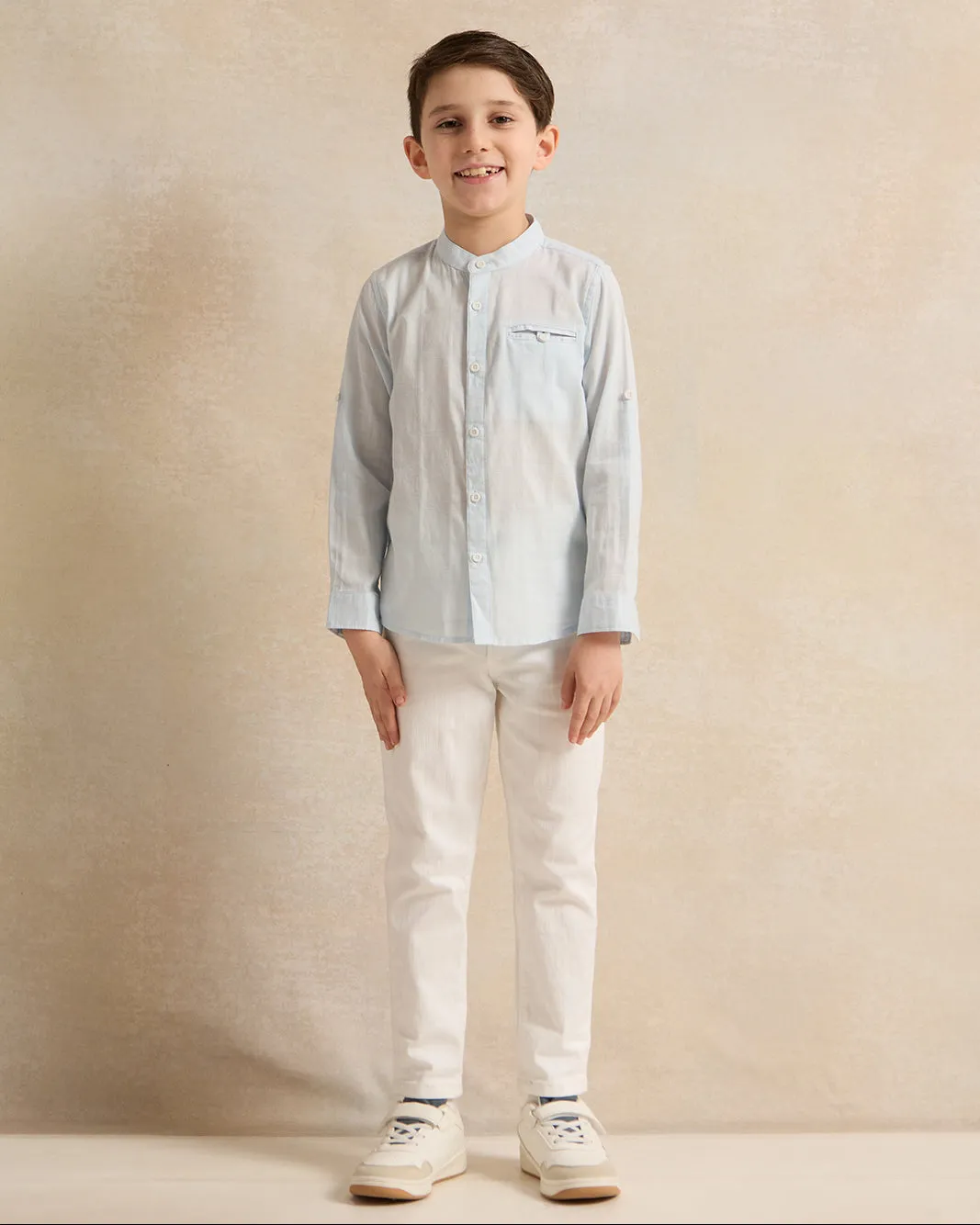 Boys Blue Mandarin Collar Shirt sold by Redtag product image thumbnail 2