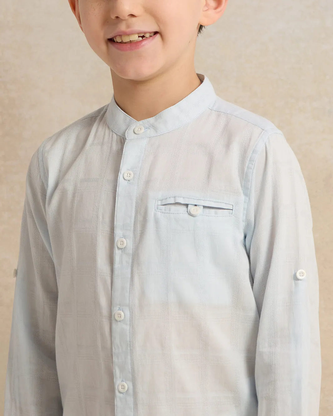 Boys Blue Mandarin Collar Shirt sold by Redtag product image thumbnail 4