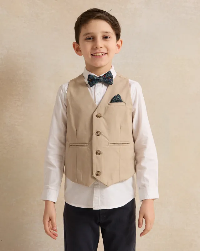 Boys Beige Waistcoat With Shirt And Bow (3 Piece) sold by Redtag