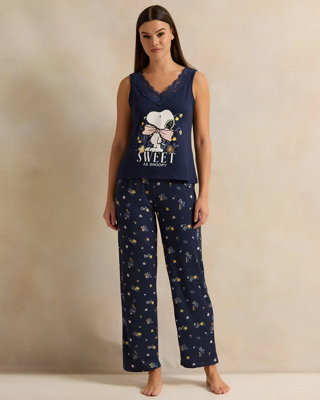 Women Navy Snoopy Printed Lace Cami Set (2 Piece) sold by Redtag
