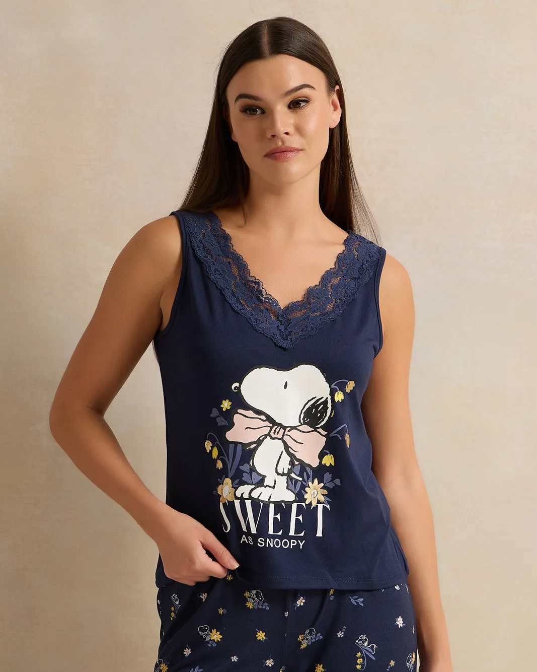 Women Navy Snoopy Printed Lace Cami Set (2 Piece) sold by Redtag product image thumbnail 2