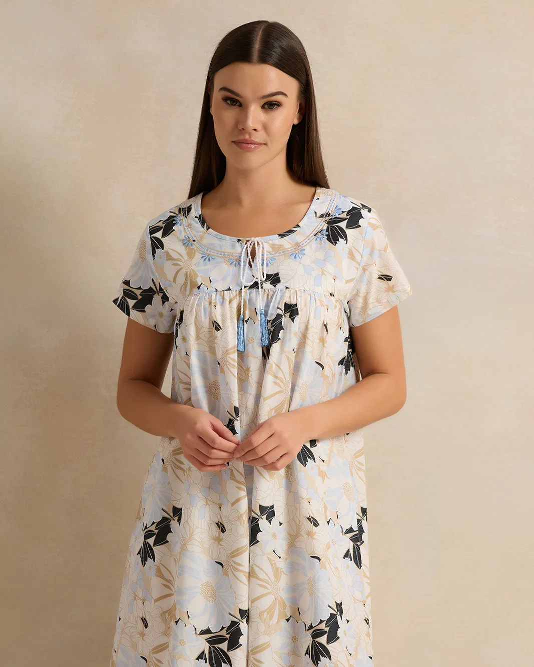 Women White Embroidered Nightgown sold by Redtag product image thumbnail 2