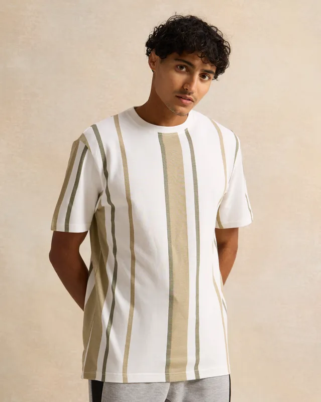 Men Beige Striped T-Shirt sold by Redtag