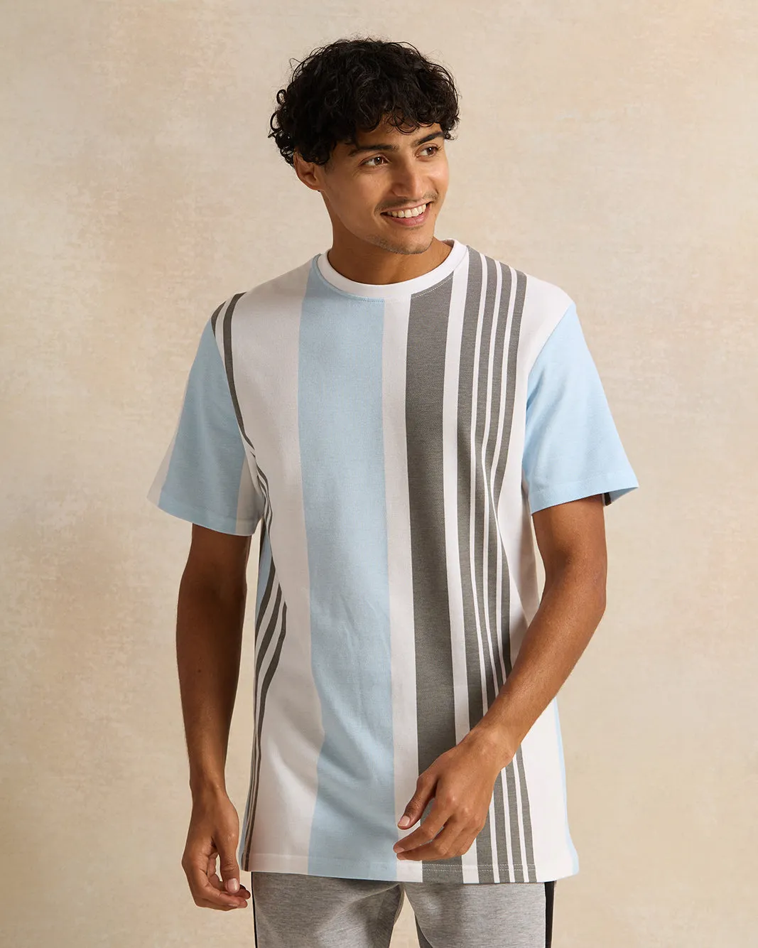 Men Blue Striped T-Shirt sold by Redtag