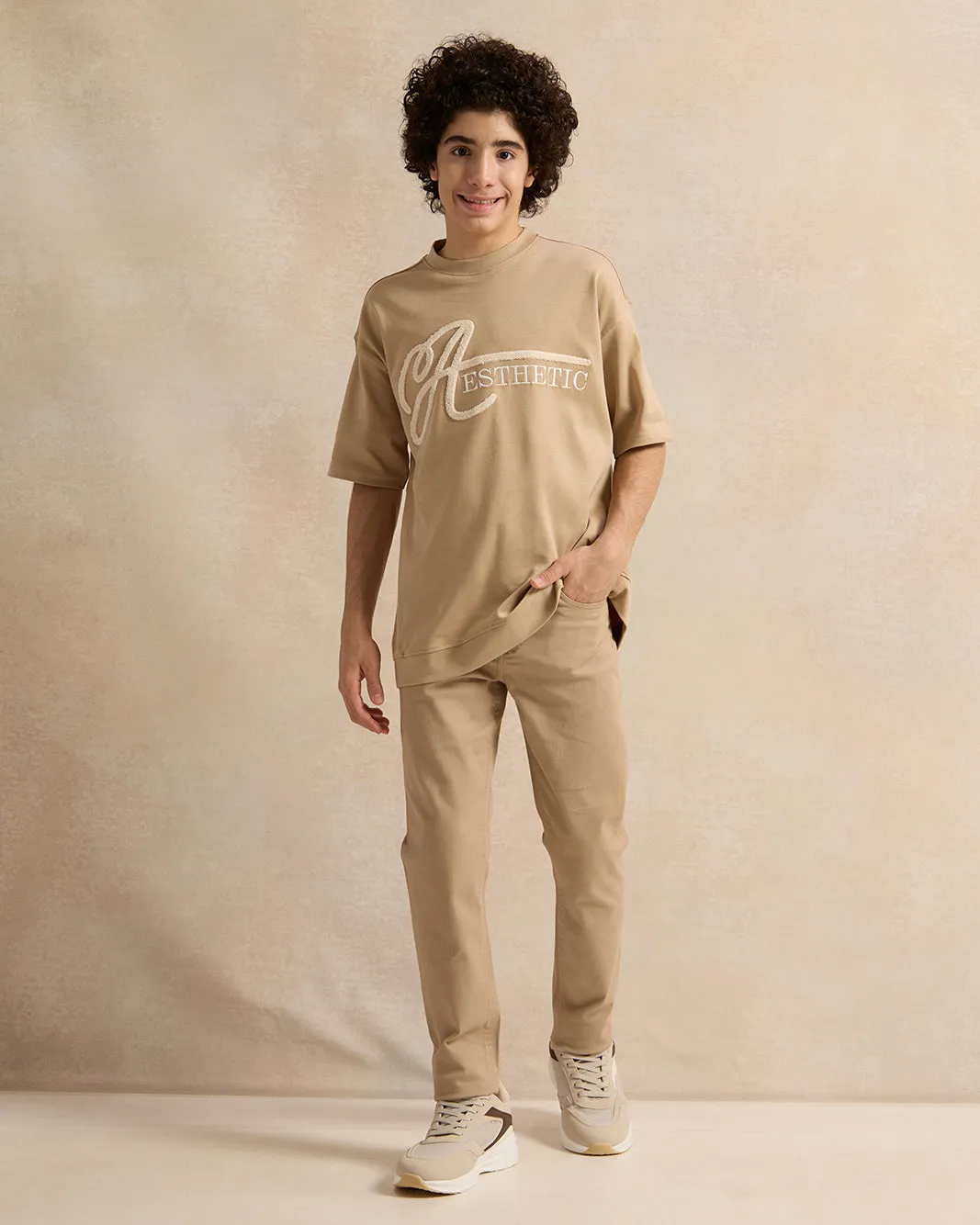 Senior Boys Beige Embellished T-Shirt sold by Redtag product image thumbnail 2