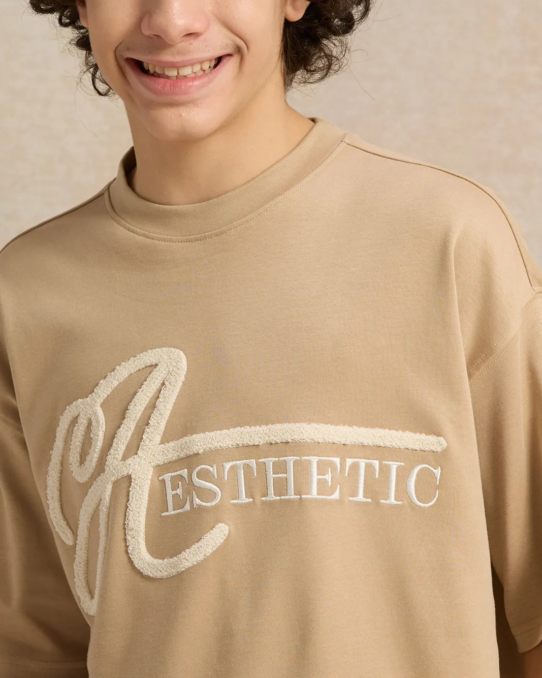 Senior Boys Beige Embellished T-Shirt sold by Redtag product image thumbnail 4