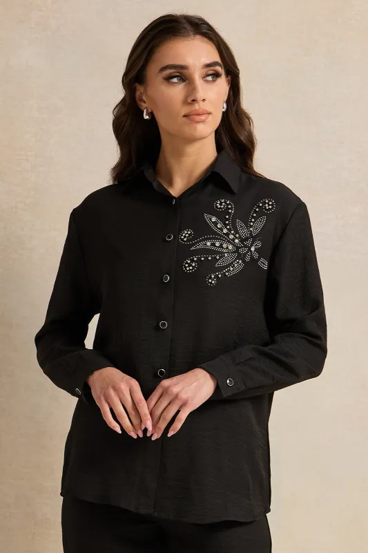 Women Black Embellished Shirt sold by Redtag