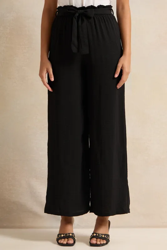 Women Black Plain Wide Leg Trousers sold by Redtag