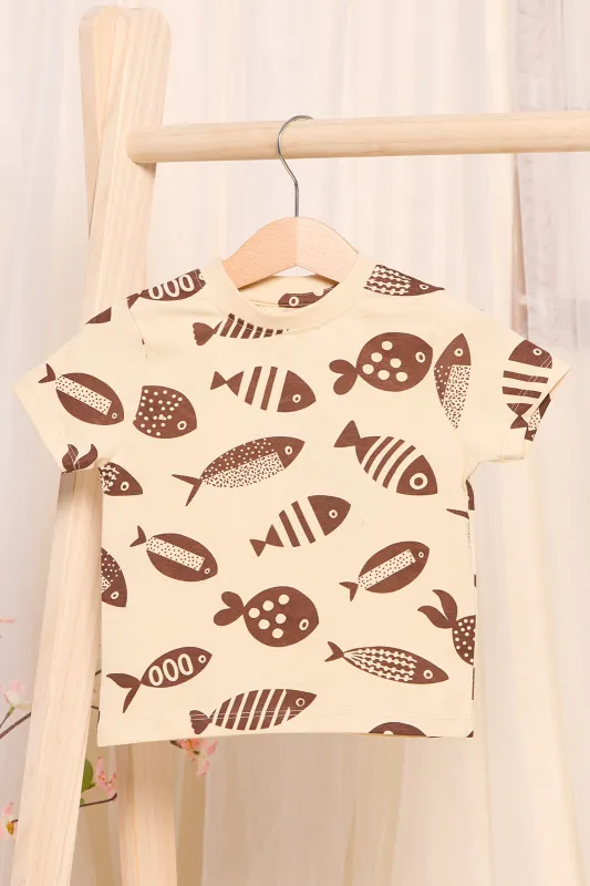 Infant Boys Cream Fish Printed T-Shirt sold by Redtag