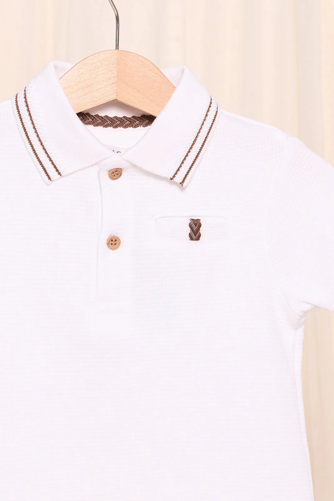 Infant Boys White Jacquard Polo Shirt sold by Redtag product image thumbnail 2