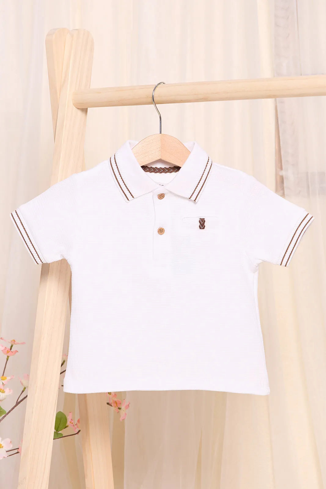 Infant Boys White Jacquard Polo Shirt sold by Redtag