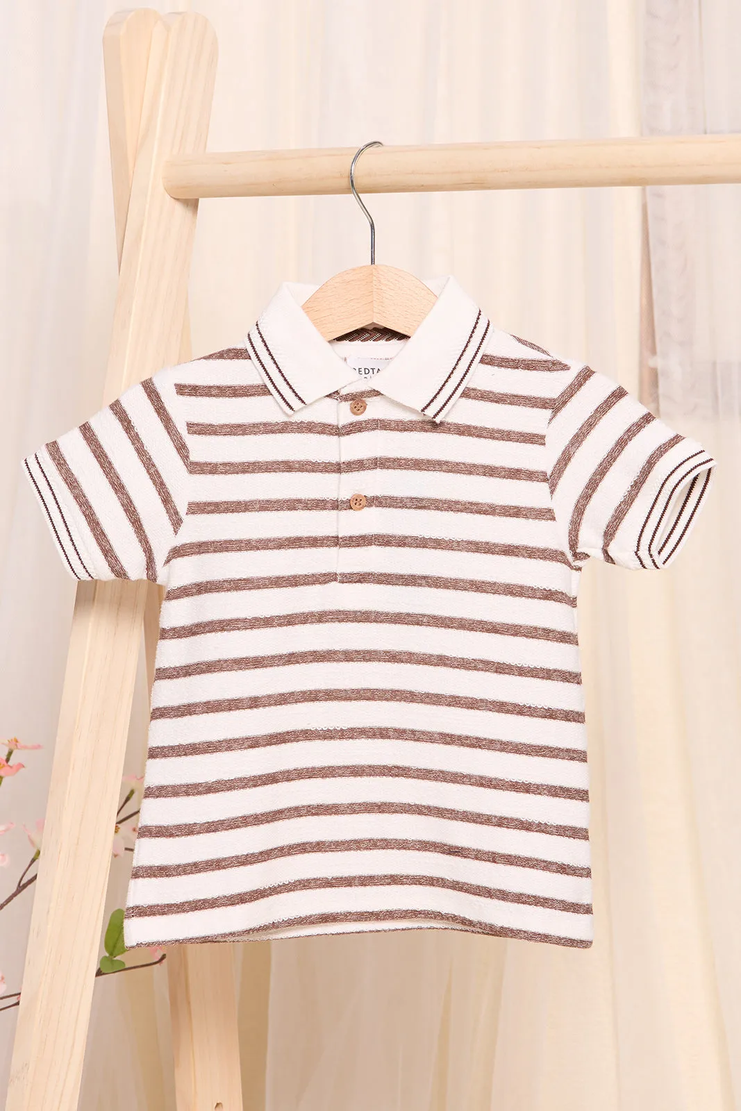 Infant Boys Cream And Brown Striped Polo Shirt sold by Redtag