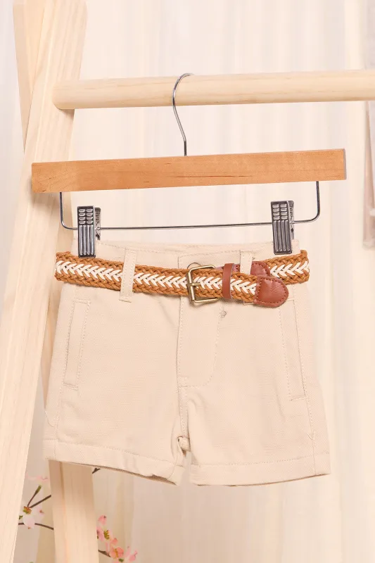 Infant Boys Beige Chino Shorts With Belt sold by Redtag