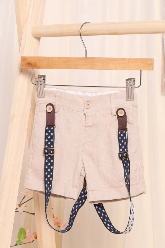 Infant Boys Beige Jacquard Short With Suspenders sold by Redtag
