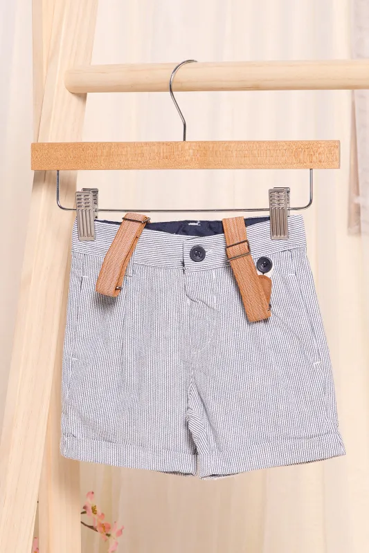 Infant Boys Blue Striped Short With Suspenders sold by Redtag