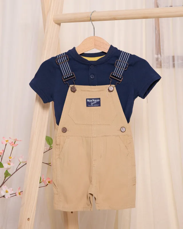 Infant Boys Beige And Navy Embroidered Dungaree Set (2 Pieces) sold by Redtag