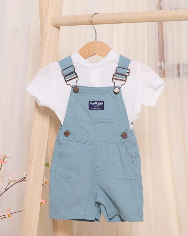 Infant Boys Blue And White Embroidered Dungaree Set (2 Pieces) sold by Redtag