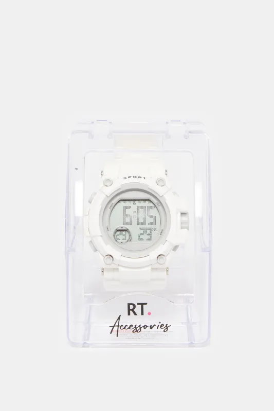 Boys White Multi Functional Digital Watch sold by Redtag