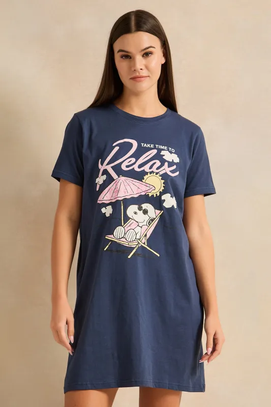 Women Navy Snoopy Print Nightshirt sold by Redtag
