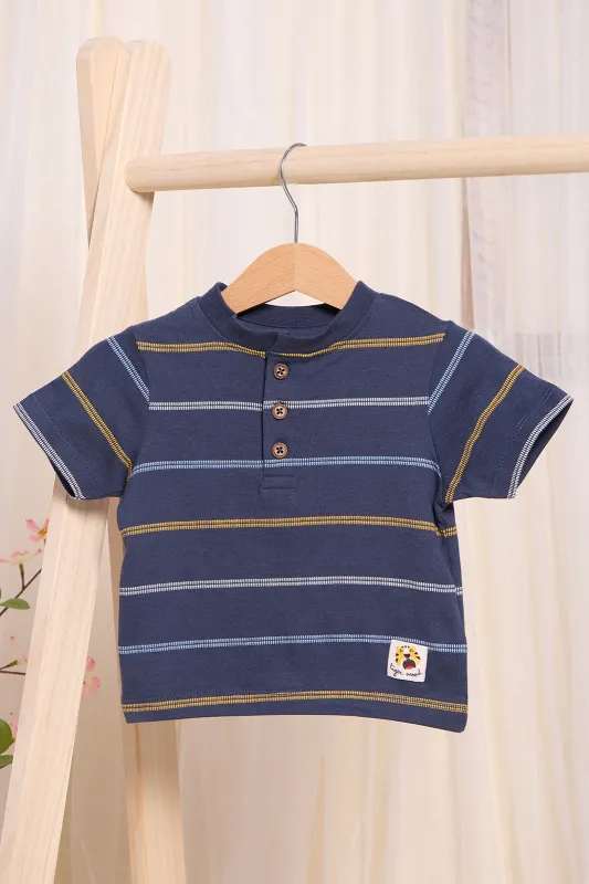 Infant Boys Navy Striped Henley T-Shirt sold by Redtag