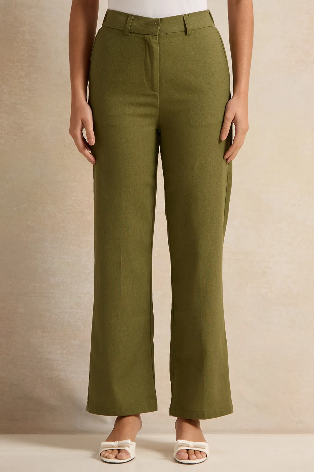 Women Olive Flared trousers sold by Redtag