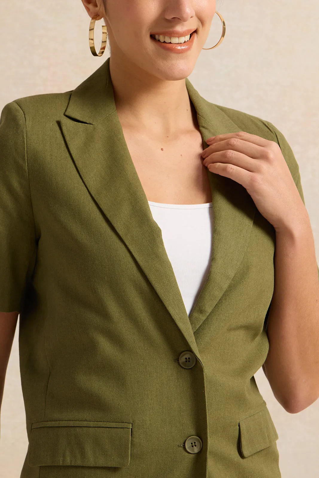 Women Olive Short Sleeve Blazer sold by Redtag product image thumbnail 4