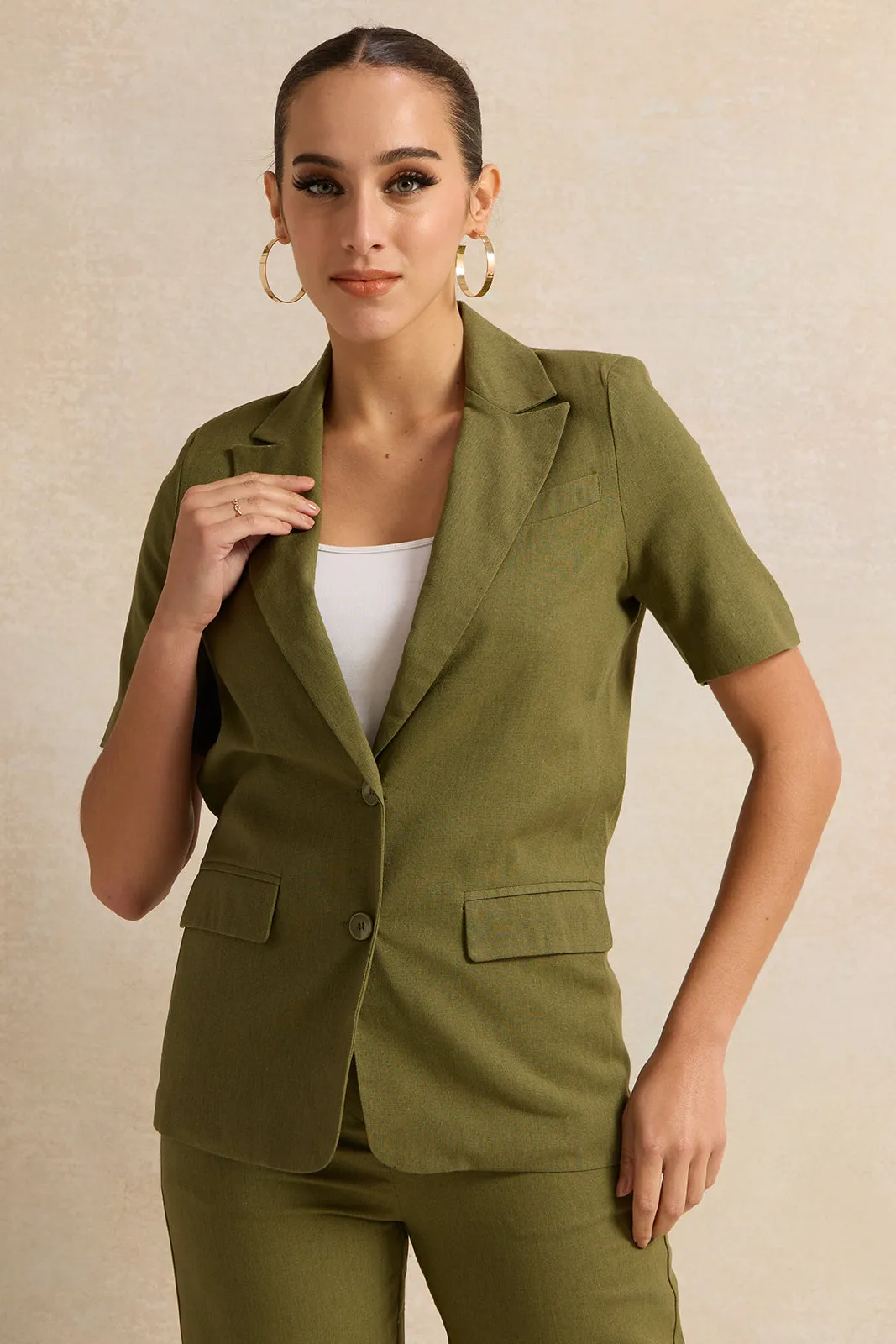 Women Olive Short Sleeve Blazer sold by Redtag
