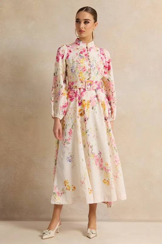 Women White Printed Long Dress sold by Redtag