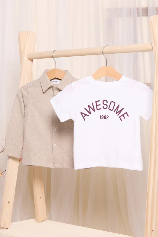Infant Boys White And Beige Shirt With T-Shirt (2 Piece) sold by Redtag