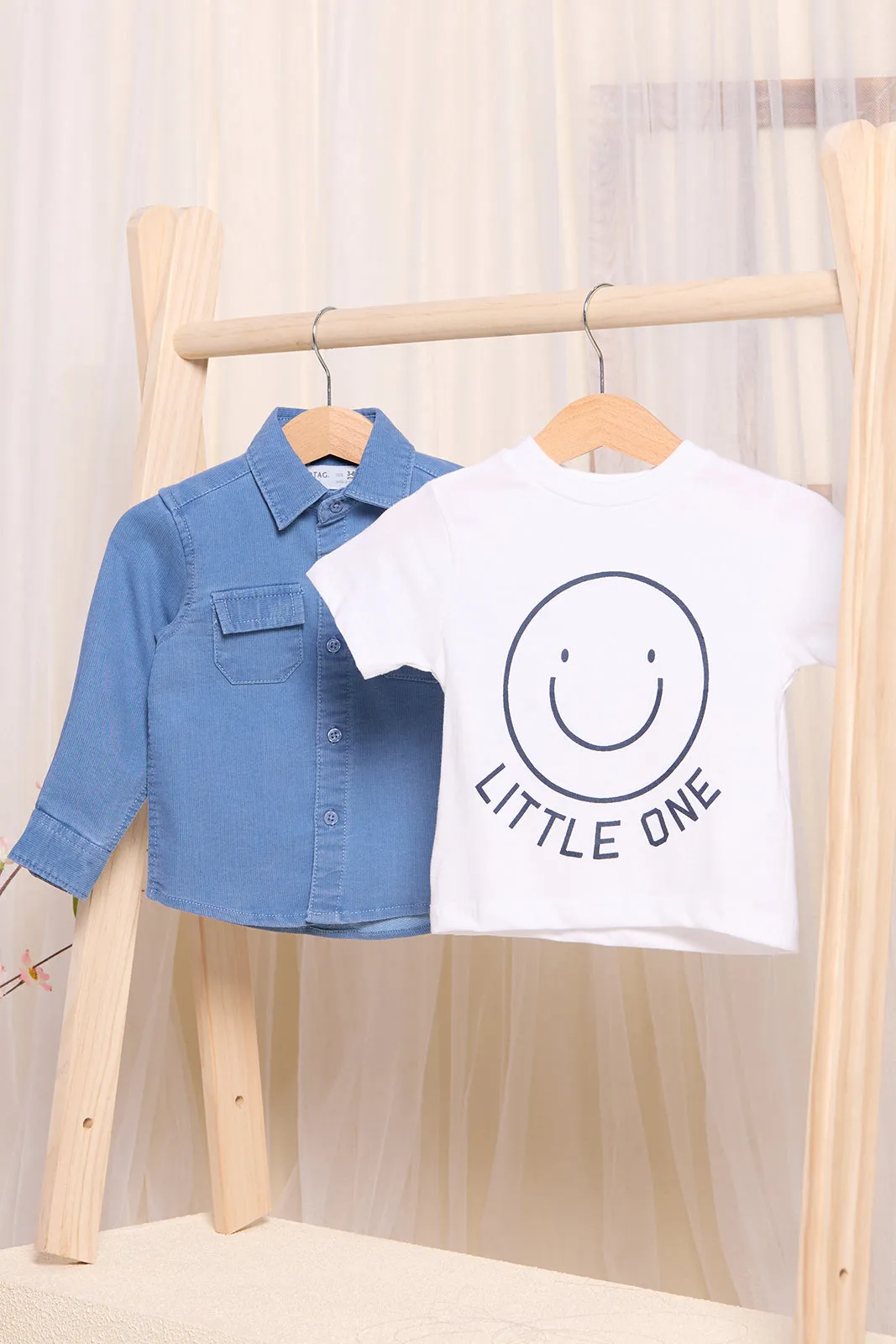 Infant Boys White And Blue Denim Shirt With T-Shirt (2 Piece) sold by Redtag