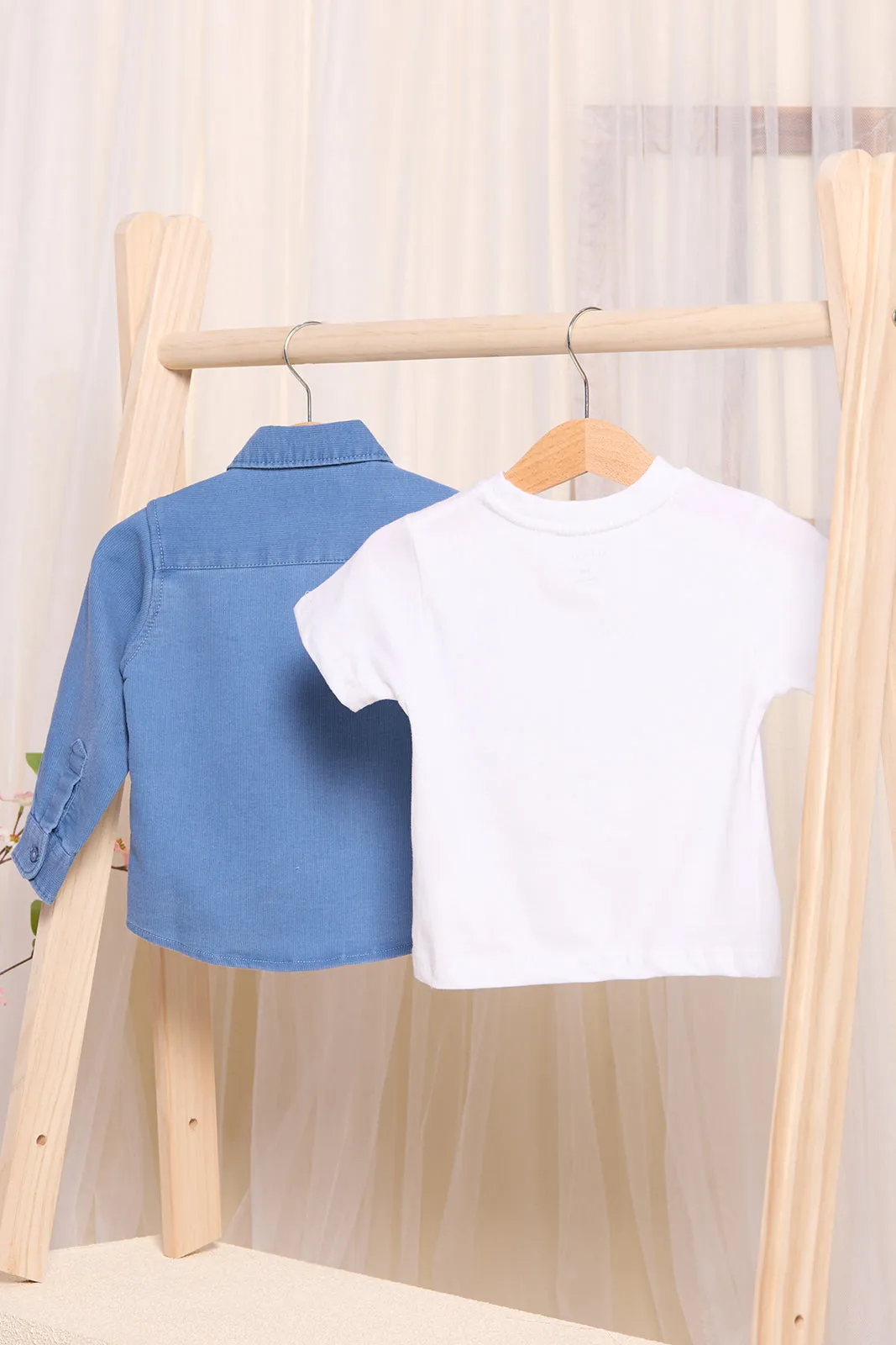 Infant Boys White And Blue Denim Shirt With T-Shirt (2 Piece) sold by Redtag product image thumbnail 4