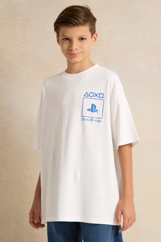 Senior Boys White Playstation Oversize T-shirt sold by Redtag