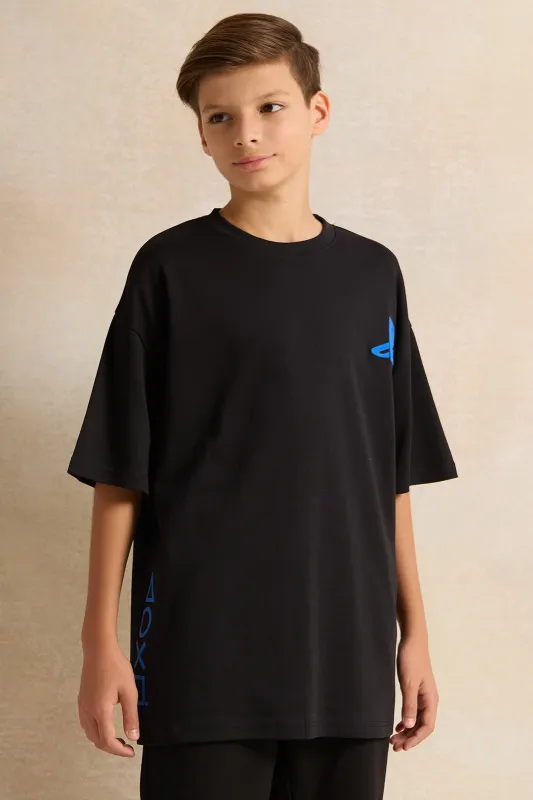 Senior Boys Black Playstation Oversize T-shirt sold by Redtag