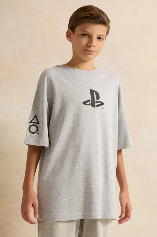 Senior Boys Grey Mel Play station Oversize T-shirt sold by Redtag