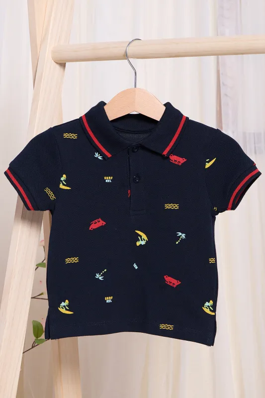 Infant Boys Navy Dino Printed Polo T-Shirt sold by Redtag
