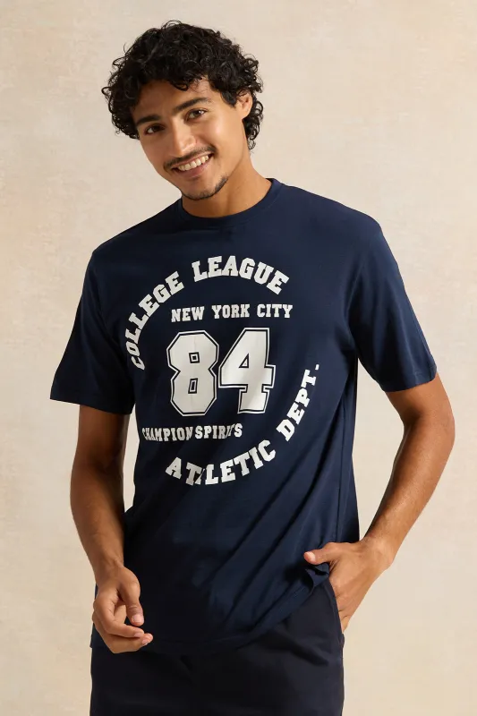 Men Navy Graphic T-Shirt sold by Redtag